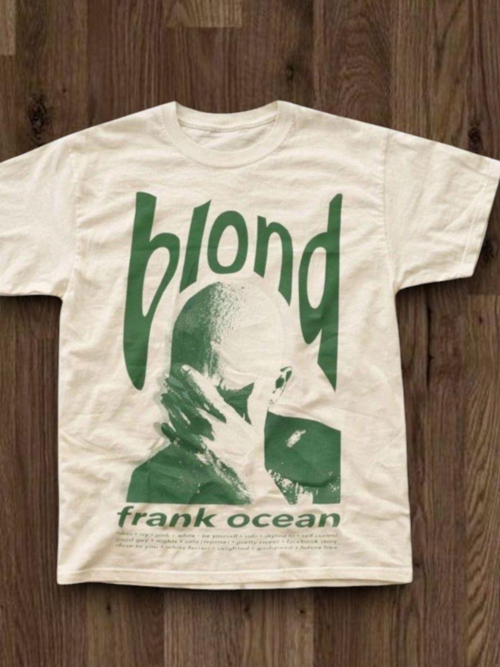 Gildan Cream Tee with Green Frank Ocean Graphic